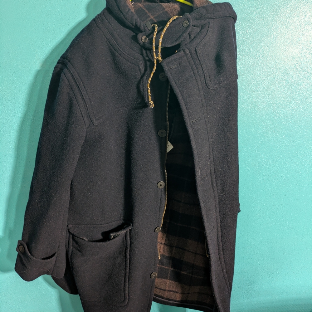 RAINFOREST Navy Wool Hooded Pea Coat‎